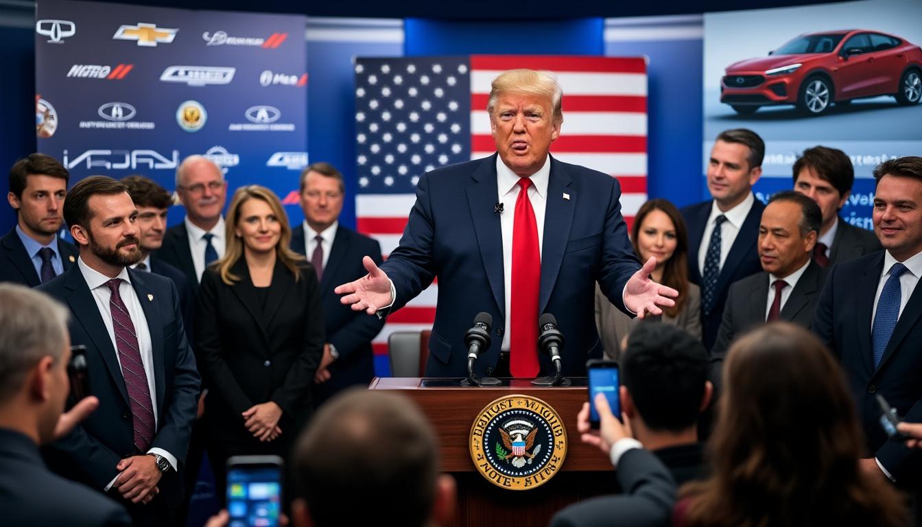 donald trump annonce une réduction des taxes d'importation sur les voitures afin de répondre aux préoccupations des entreprises, offrant un soulagement aux constructeurs automobiles et stimulant le secteur.