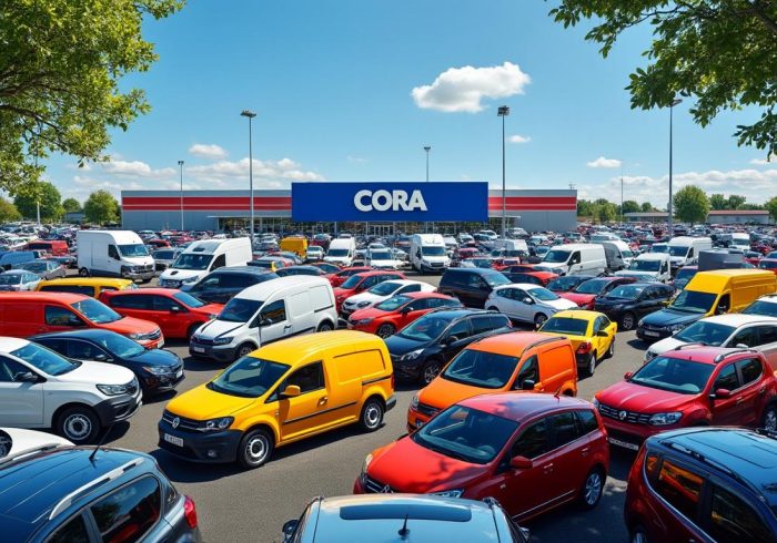 découvrez la scène surprenante d’un enchevêtrement insolite de voitures sur le parking de cora à saint-quentin. un incident rare qui intrigue clients et passants !