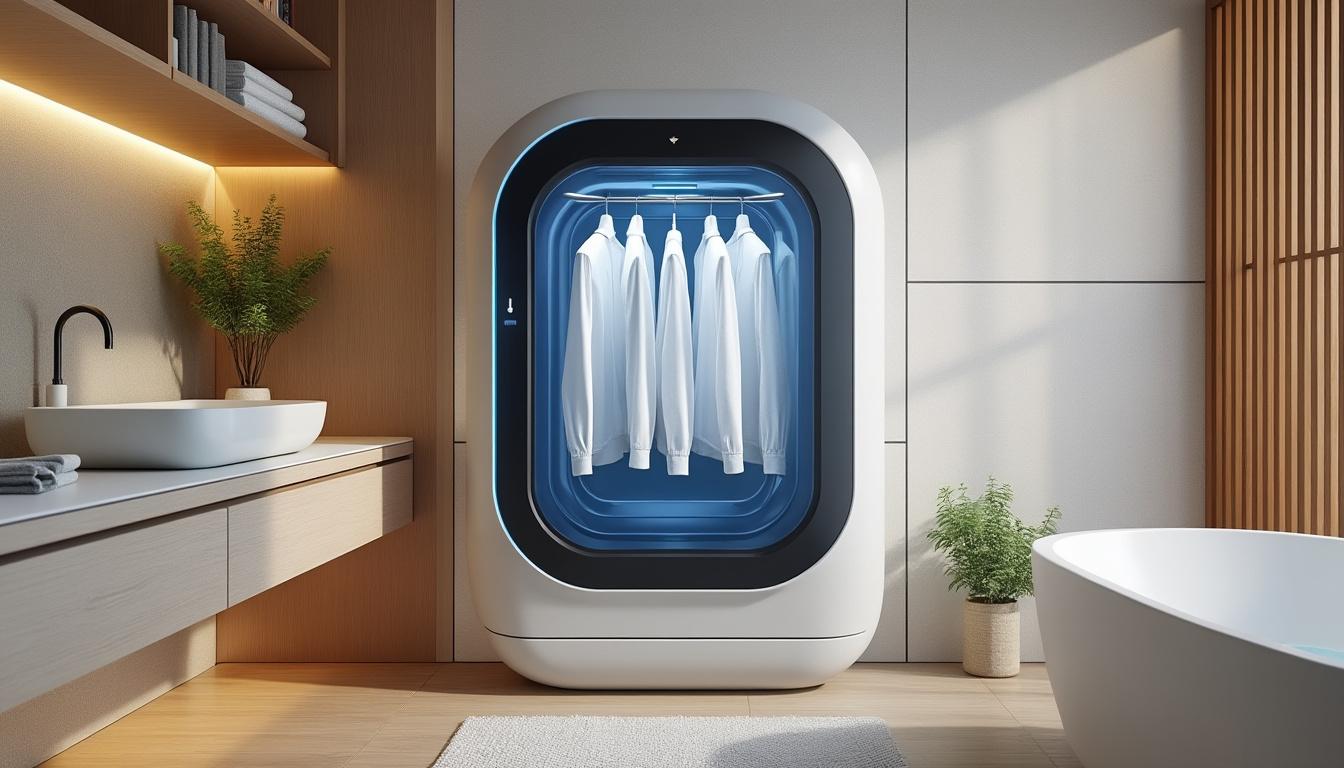 découvrez l'appareil révolutionnaire japonais qui remplace l'étendoir et le sèche-linge, offrant un séchage du linge rapide et efficace directement dans la salle de bains.