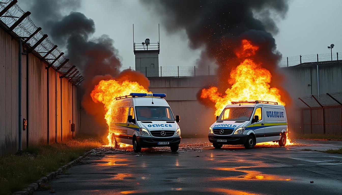 deux véhicules administratifs incendiés à la maison d'arrêt de chambéry : un acte délibéré qui soulève des questions sur la sécurité au sein de la prison.